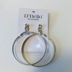 90s Style Hoop Silver Tone Designed Earrings and Faux Rhinestone Earrings
